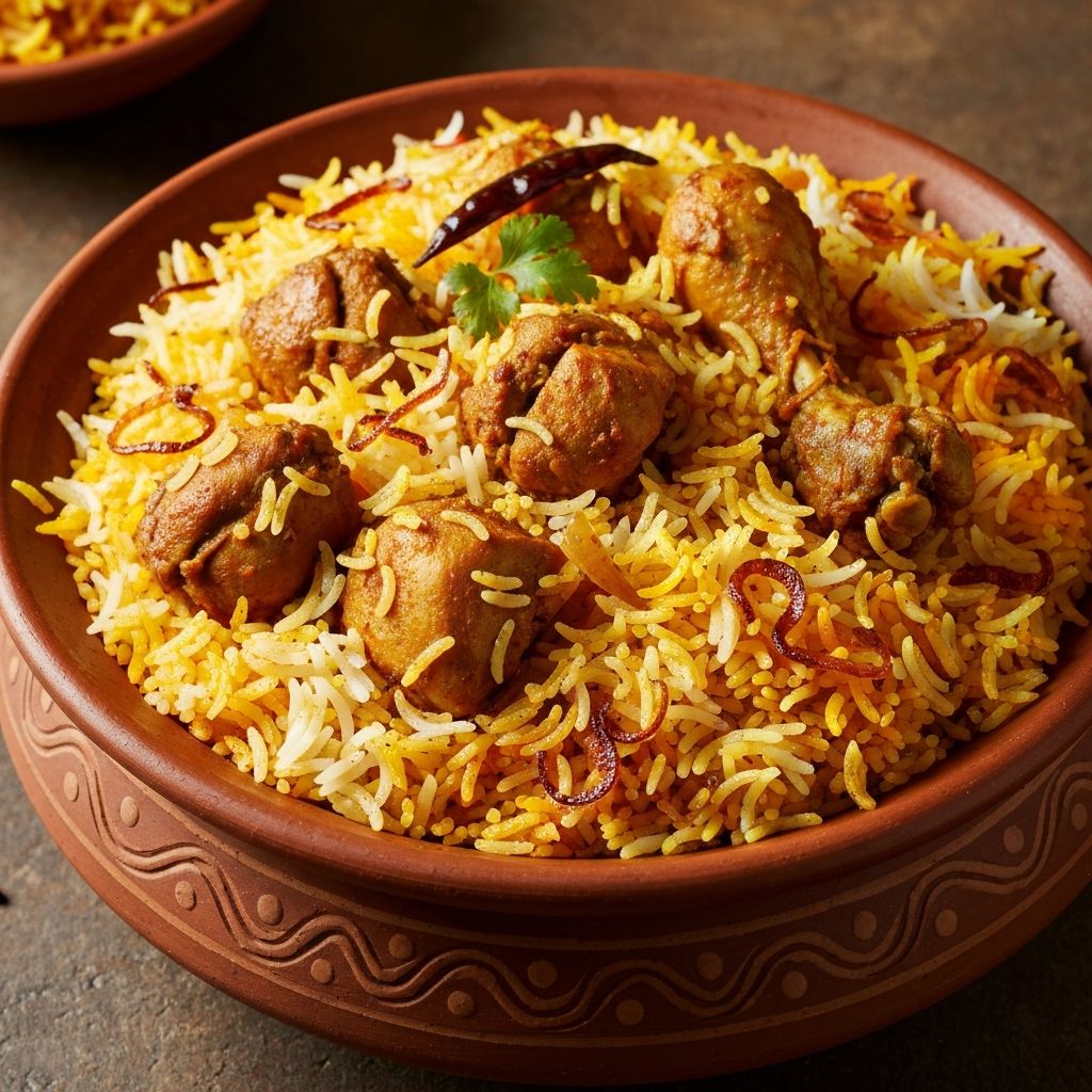 Aromatic chicken biryani with fragrant basmati rice and spices